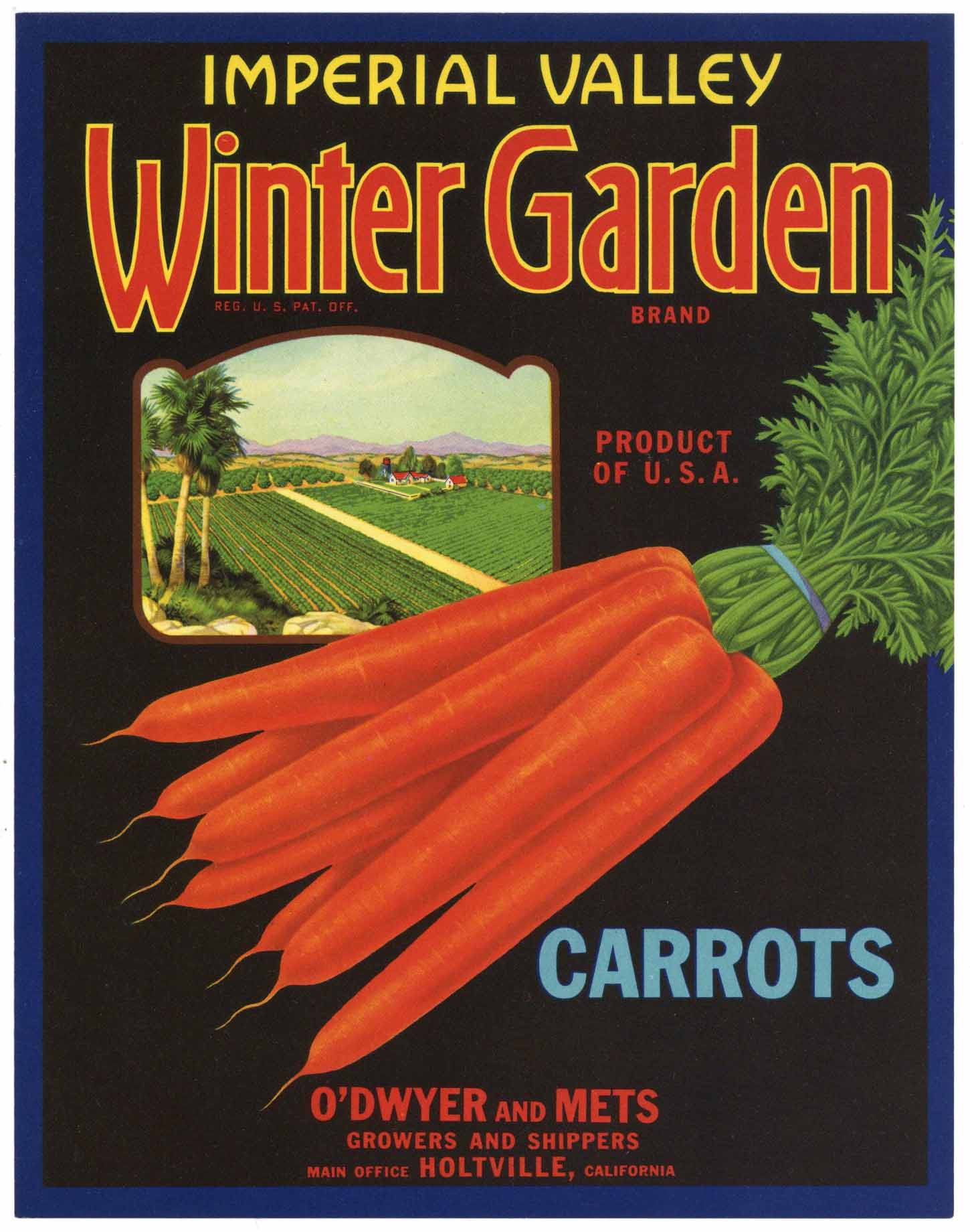 Winter Garden Brand Vintage Imperial Valley Vegetable Crate Label, Carrots