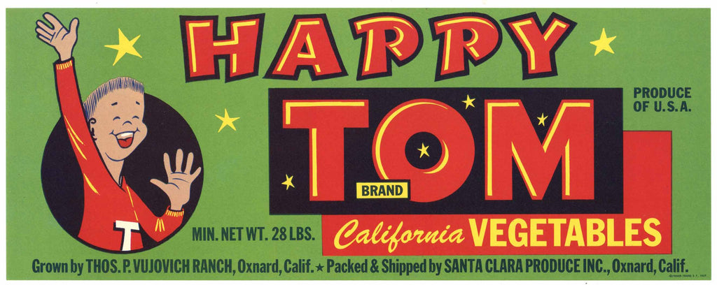 Happy Tom Brand Vintage Oxnard California Tomato Crate Label