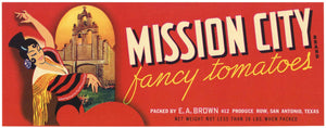 Mission City Brand Vintage San Antonio Texas Tomato Crate Label, long