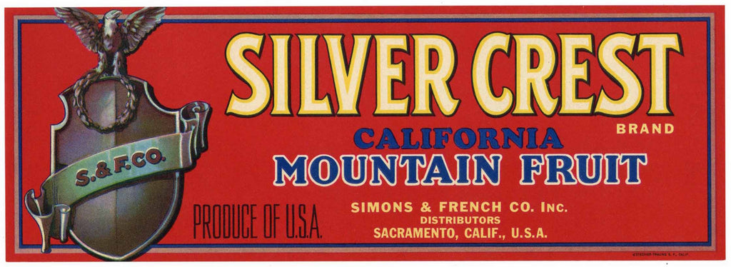 Silver Crest Brand Vintage Sacramento California Fruit Crate Label