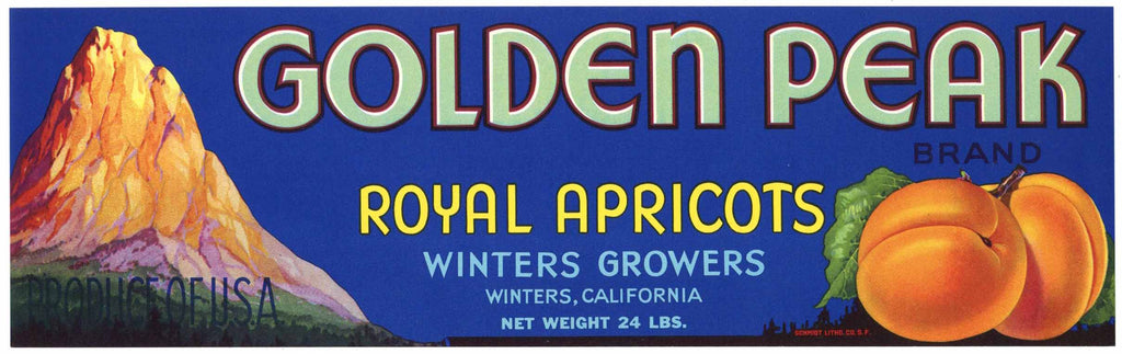 Golden Peak Brand Vintage Winters California Apricot Crate Label