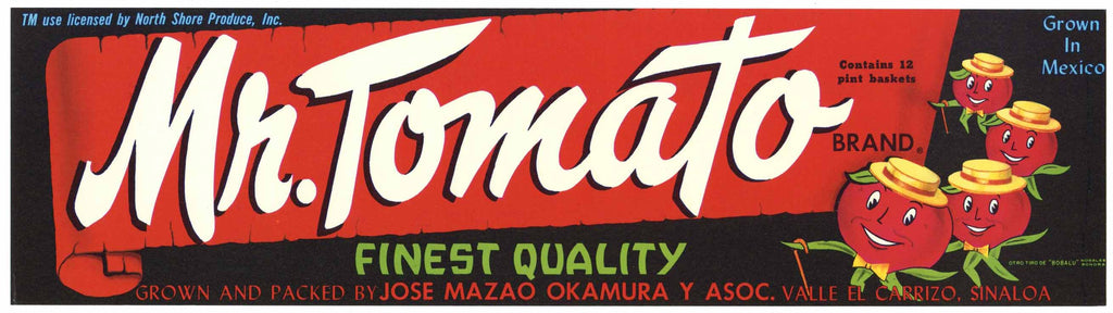 Mr. Tomato Brand Vintage Sinaloa Mexico Tomato Crate Label