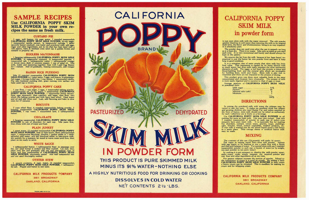 Poppy Brand Vintage Oakland California Milk Can Label, large
