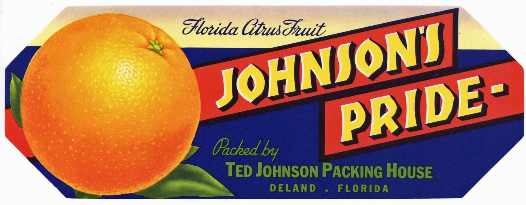 Johnson's Pride Brand Vintage Deland Florida Citrus Crate Label