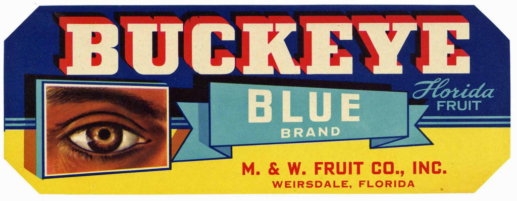Buckeye Brand Vintage Weirsdale Florida Citrus Crate Label, blue