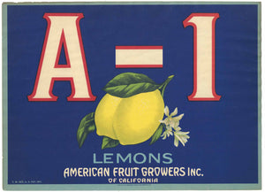 A-1 Brand Vintage American Fruit Growers Lemon Crate Label