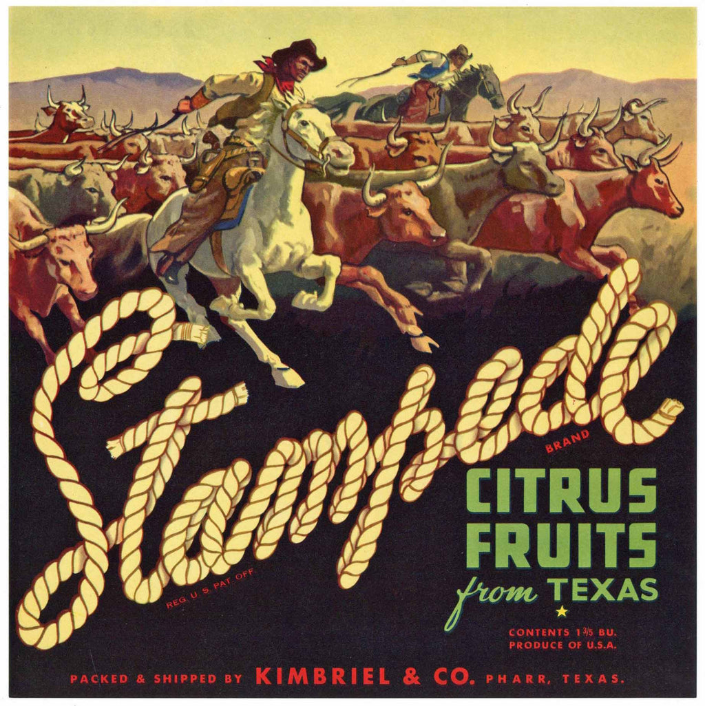 Stampede Brand Vintage Pharr Texas Citrus Crate Label