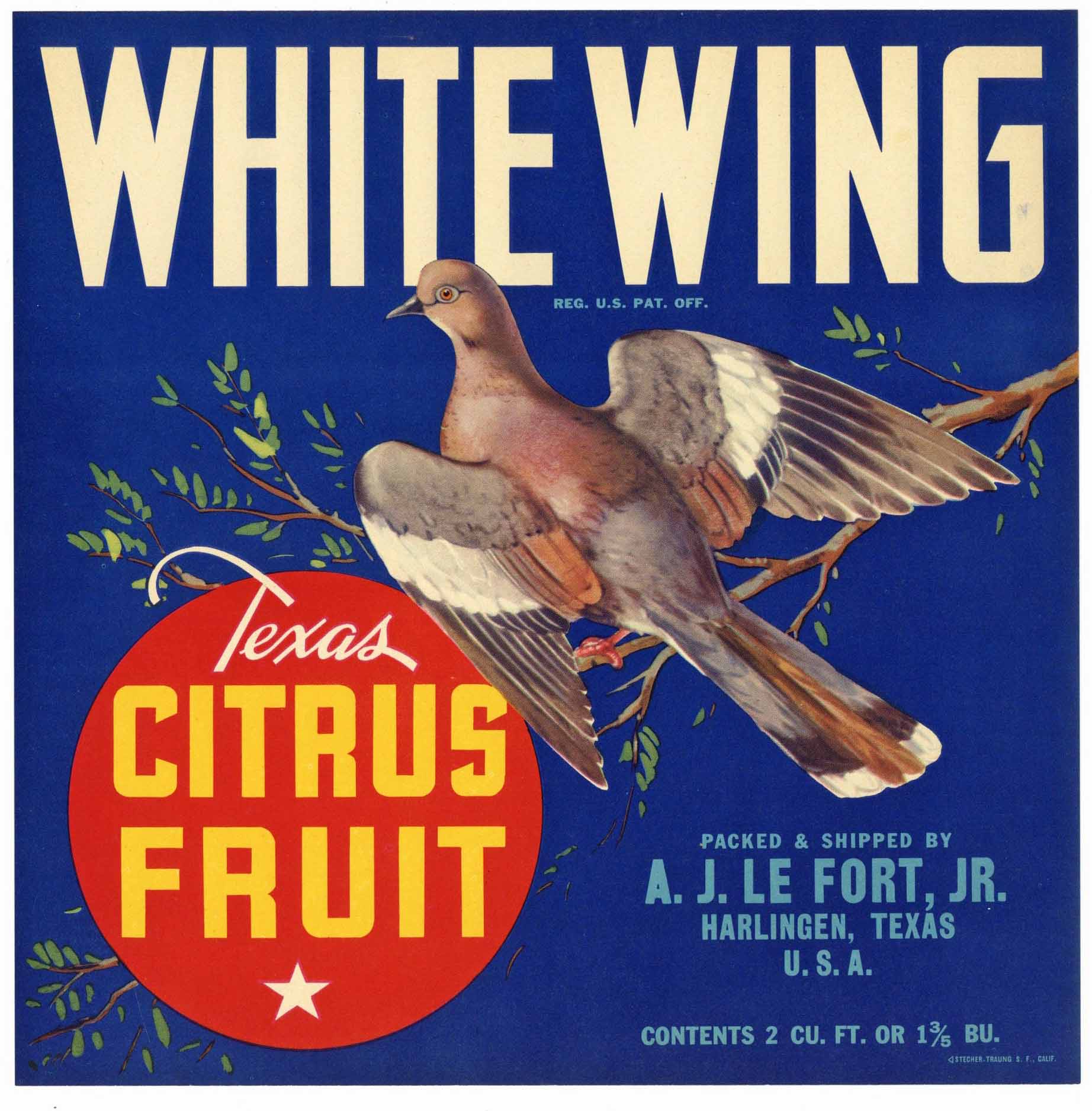 White Wing Brand Vintage Harlingen Texas Citrus Crate Label