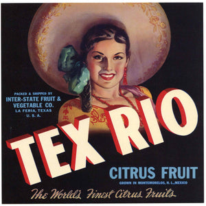 Tex Rio Brand Vintage La Feria Texas Citrus Crate Label, 9x9
