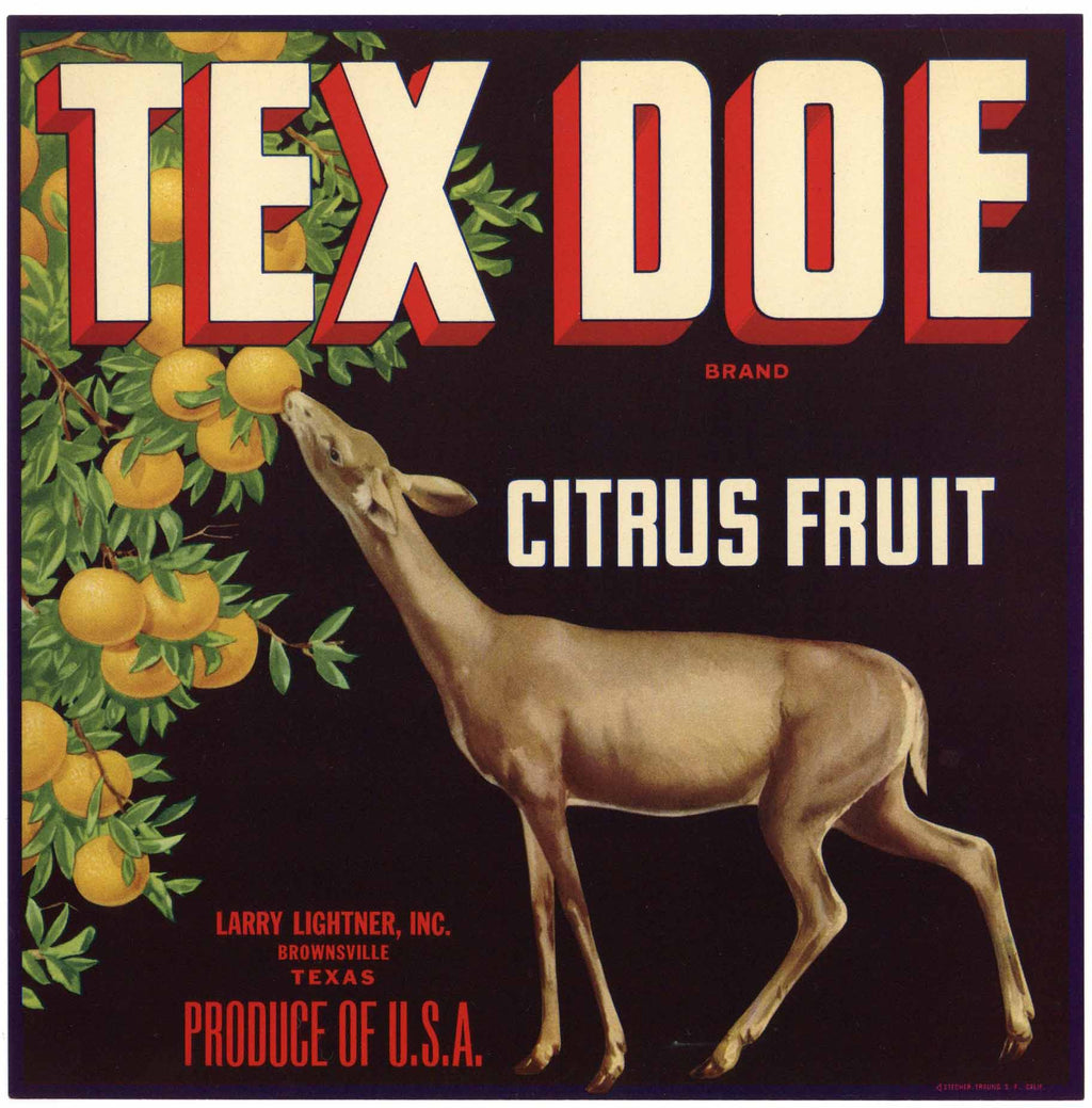 Tex Doe Brand Vintage Brownsville Texas Grapefruit Crate Label