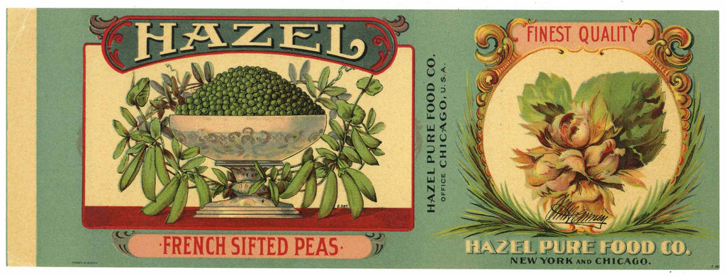 Hazel Brand Vintage New York French Sifted Peas Can Label