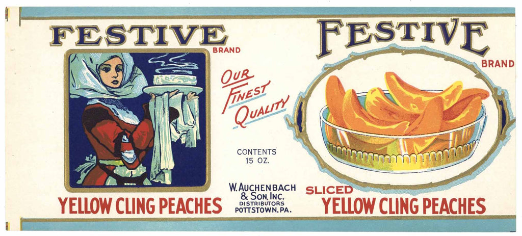 Festive Brand Vintage Pottstown Pennsylvania Peach Can Label