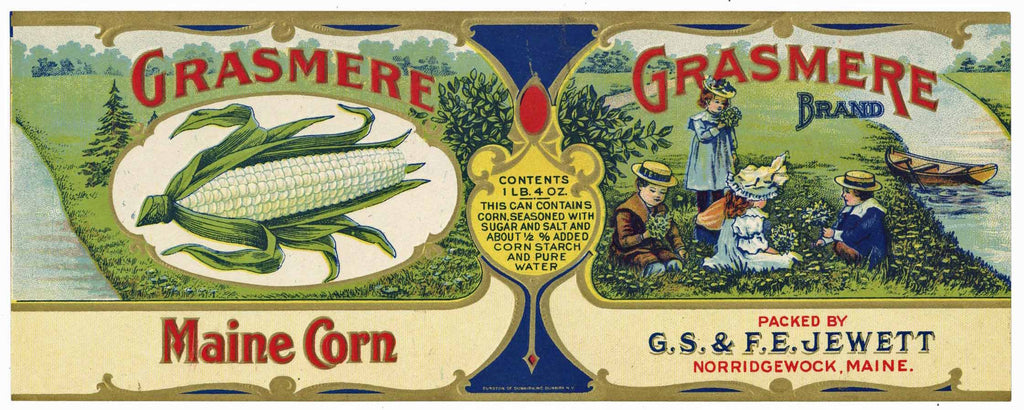 Grasmere Brand Vintage Norridgewock Maine Corn Can Label