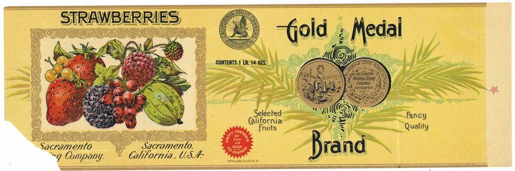 Gold Medal Brand Vintage Strawberry Can Label, wear