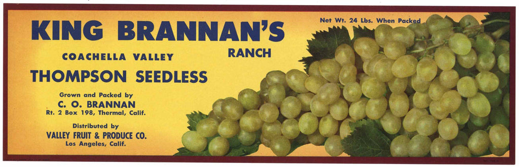King Brannan's Brand Vintage Coachella Valley Grape Crate Label
