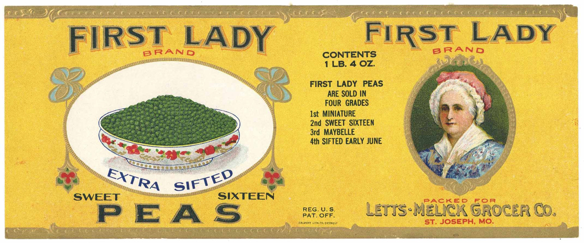 First Lady Brand Vintage St. Joseph Missouri Peas Can Label