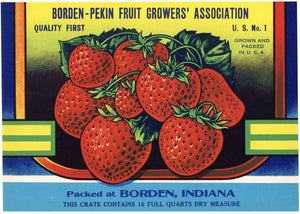Borden-Pekin Brand Vintage Indiana Strawberry Crate Label