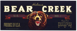 Bear Creek Brand Vintage Medford Oregon Pear Crate Label, lug