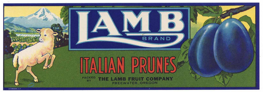 Lamb Brand Vintage Freewater Oregon Italian Prune Crate Label