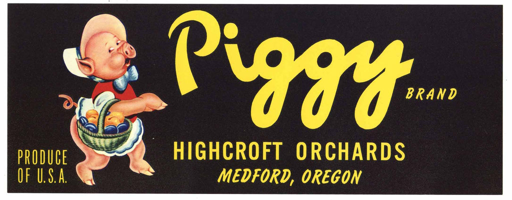Piggy Brand Vintage Medford Oregon Fruit Crate Label, lug