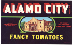 Alamo City Brand Vintage San Antonio Texas Tomato Crate Label, square