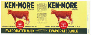 Ken-More Brand Vintage Cambridge Massachusetts Milk Can Label