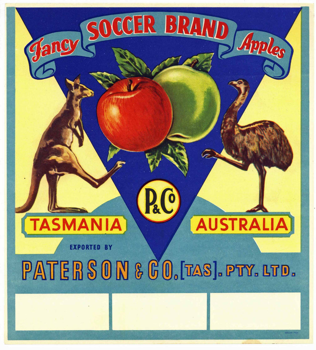 Soccer Brand Vintage Australian Apple Crate Label, tall