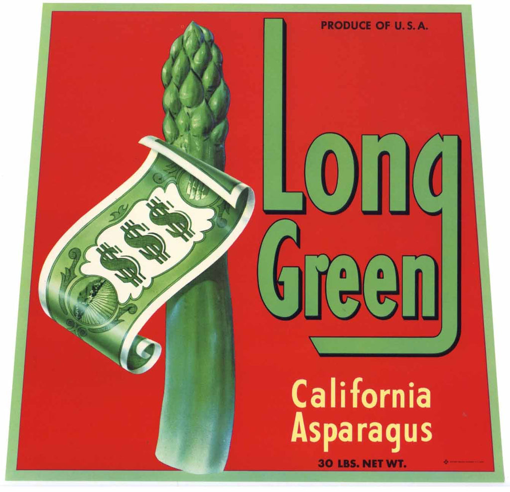Long Green Brand Vintage Asparagus Crate Label