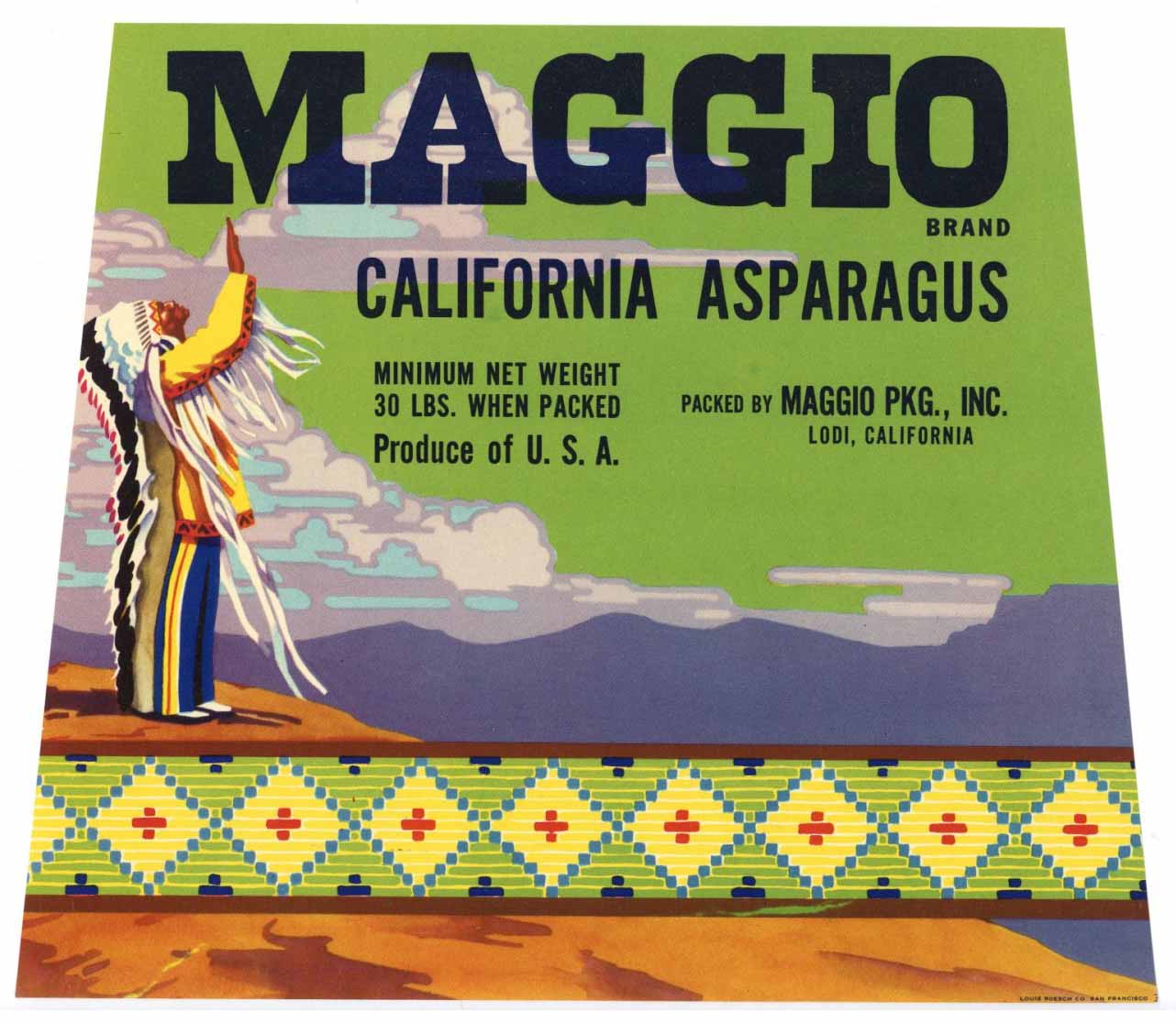 Maggio Brand Vintage Lodi Asparagus Crate Label