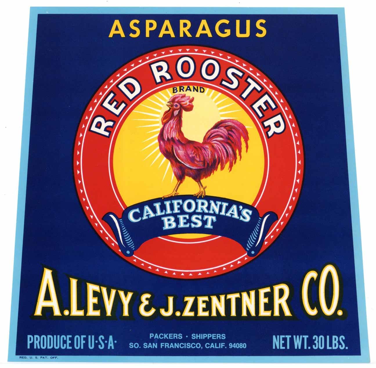 Red Rooster Brand Vintage Asparagus Crate Label