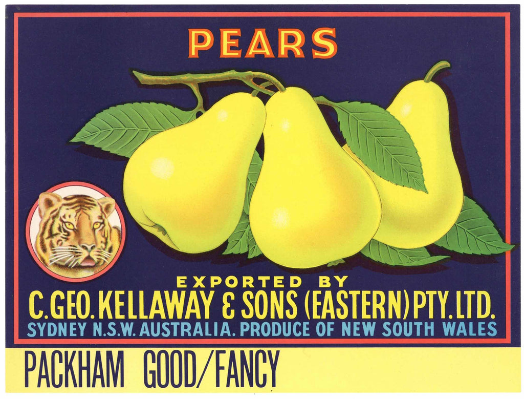 Pears, 'Lion' Brand Vintage Australian Pear Crate Label