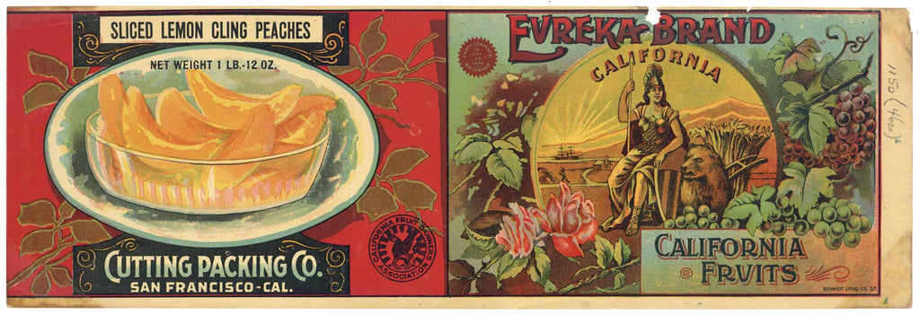 Eureka Brand Vintage Sliced Peaches Can Label