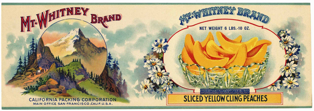 Mt. Whitney Brand Vintage Sliced Peaches Can Label