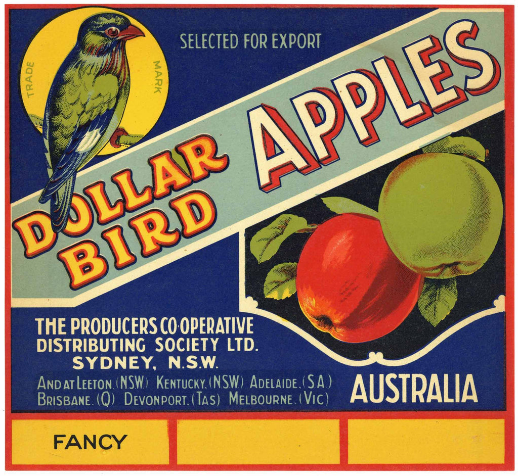 Dollar Bird Brand Australia Apple Crate Label, older
