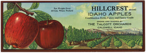 Hillcrest Brand Vintage Caldwell Idaho Apple Crate Label, blue