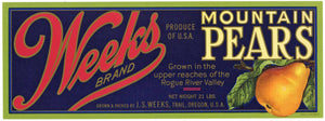 Weeks Brand Vintage Rogue River Oregon Pear Crate Label, lug