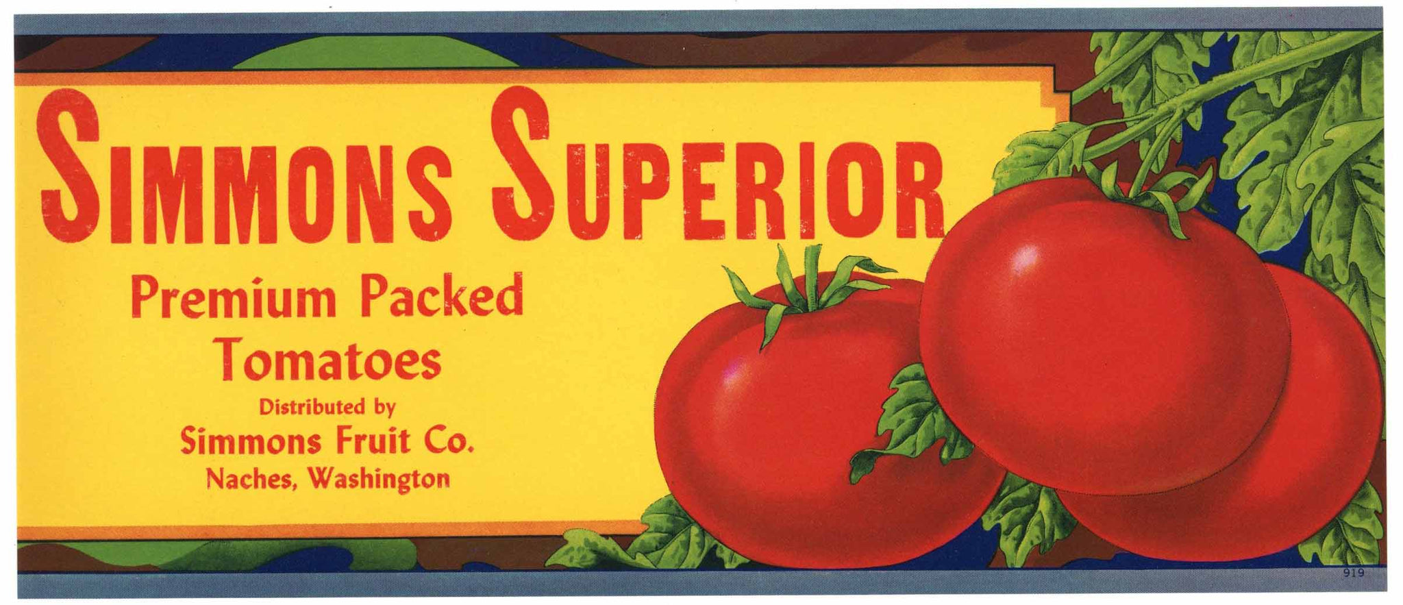 Simmons Superior Brand Vintage Naches Washington Tomato Crate Label