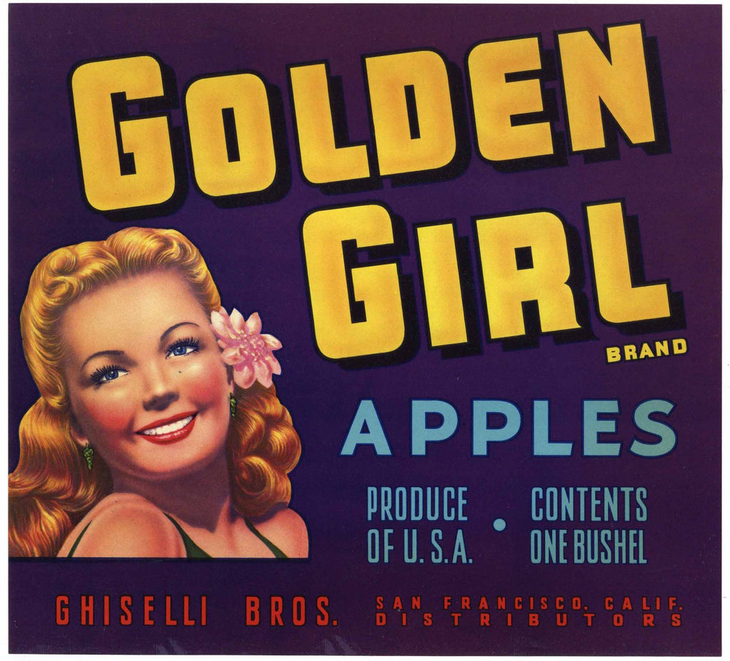 Golden Girl Brand Vintage California Apple Crate Label