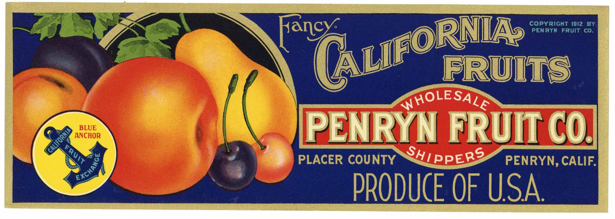 Penryn Fruit Co. Brand Vintage Placer County Fruit Crate Label
