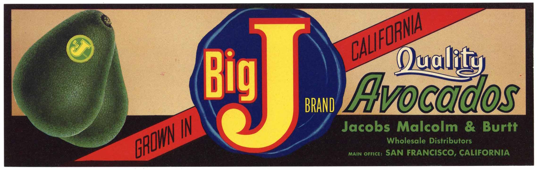 Big J Brand Vintage Avocado Crate Label
