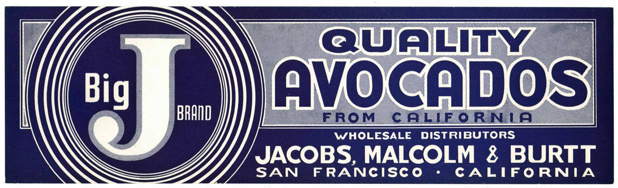 Big J Brand Vintage Avocado Crate Label, blue