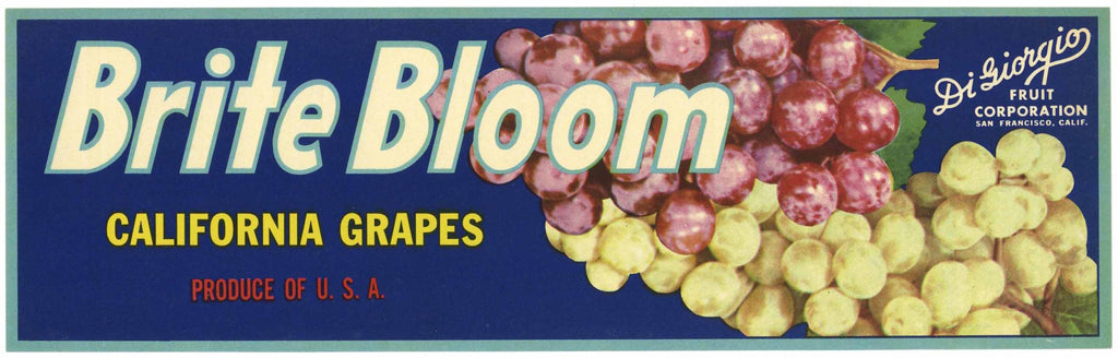 Brite Bloom Brand Vintage California Grape Crate Label