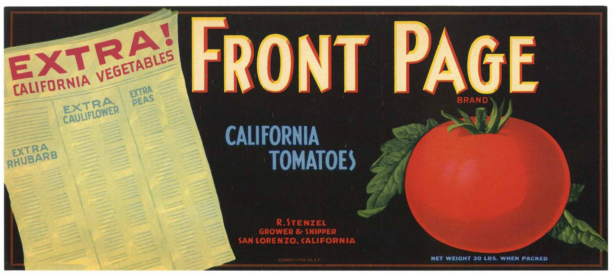 Front Page Brand Vintage San Lorenzo Tomato Crate Label