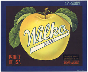 Wilko Brand Vintage Apple Crate Label, blue, black, op