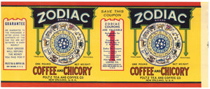 Zodiac Brand Vintage New Orleans Coffee Can Label, yellow