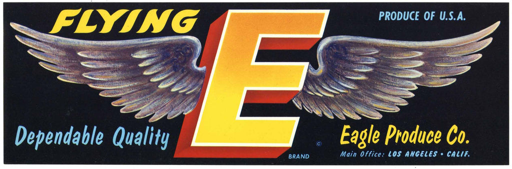 Flying E Brand Vintage California Fruit Crate Label