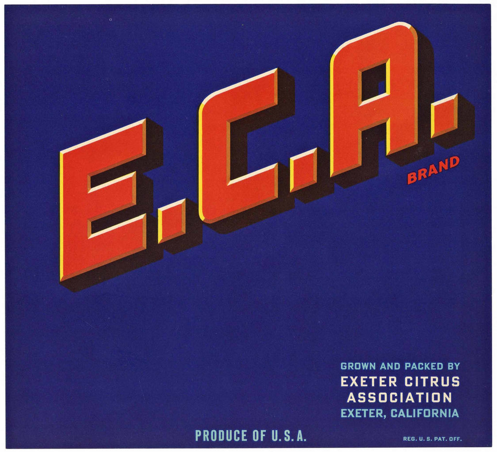 E. C. A. Brand Vintage Exeter California Orange Crate Label