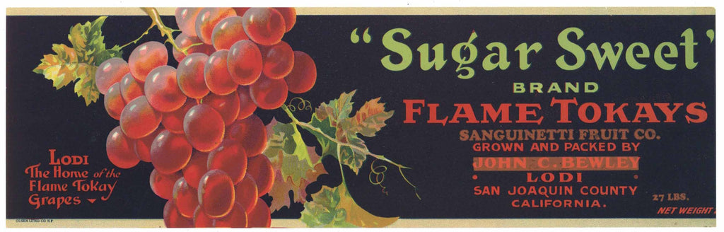 Sugar Sweet Brand Vintage Lodi Tokay Grape Crate Label