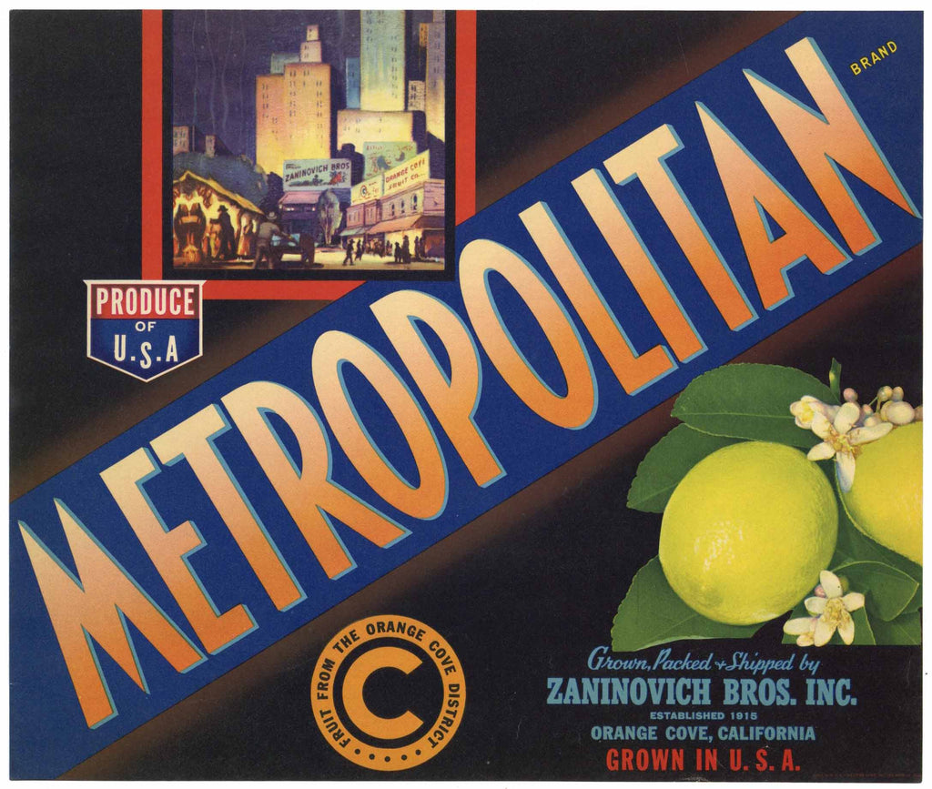 Metropolitan Brand Vintage Tulare County Lemon Crate Label
