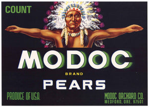 Modoc Brand Vintage Medford Oregon Pear Crate Label, blk